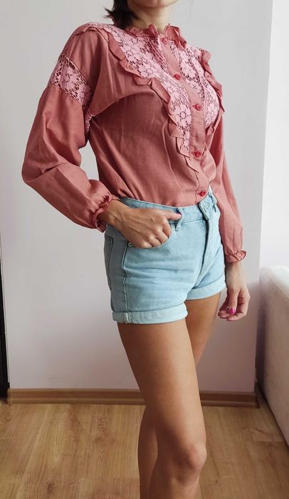 Koszula z długim rękawem w kolorze brudnego różu, rozmiar XS/S