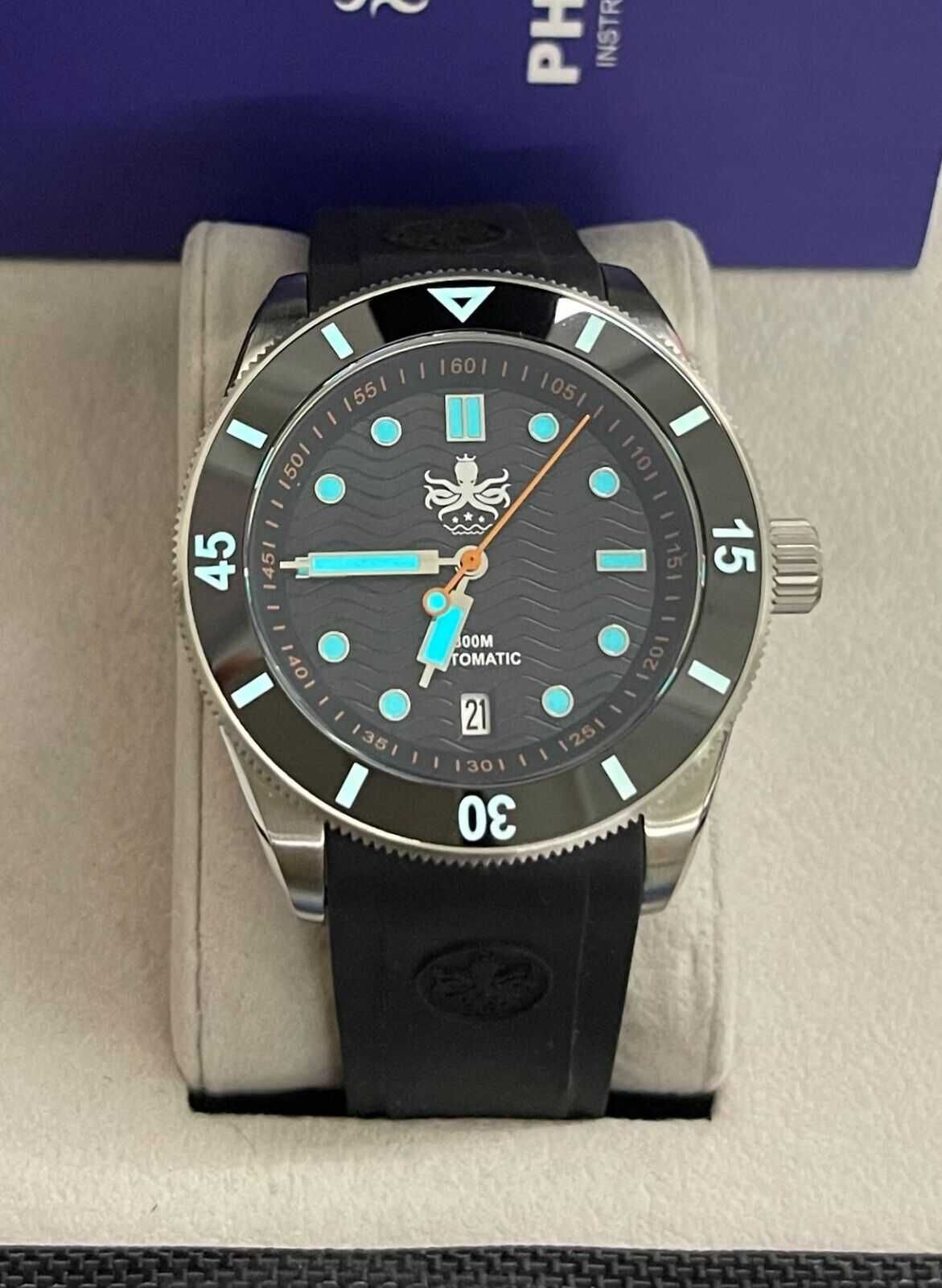 Zegarek PHOIBOS  Wave Master Black WR 300m szafir diver nowy