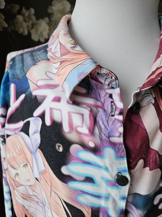 Damska koszula krótka crop z długim rękawem S Bershka kolorowa z wzore