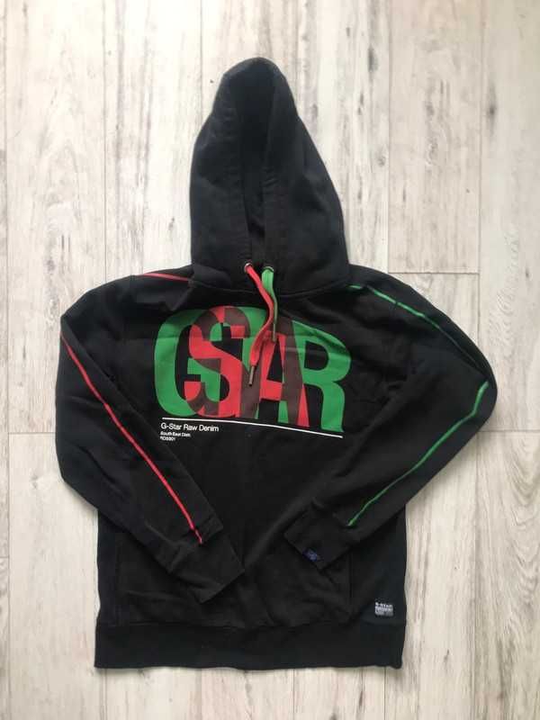 czarna bluza z kapturem hoodie gstar raw vintage unisex zielona męska