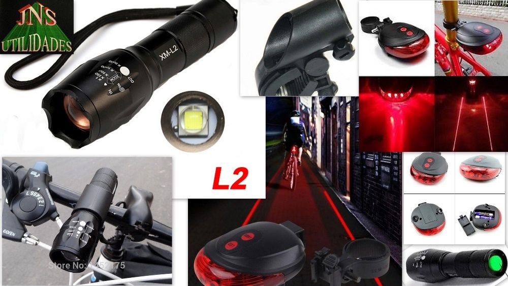 Lanterna LED L2 com suporte + Lanterna vermelha com 2 lasers