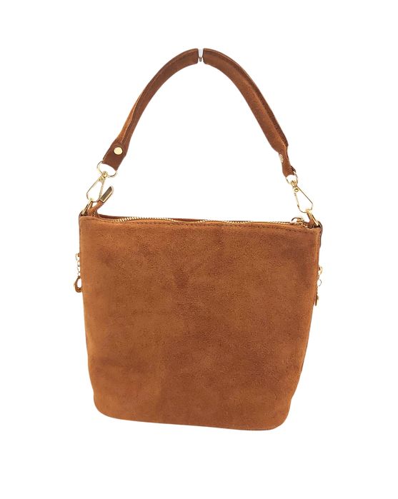 Torebka damska listonoszka skóra naturalna zamszowa karmelowy brąz