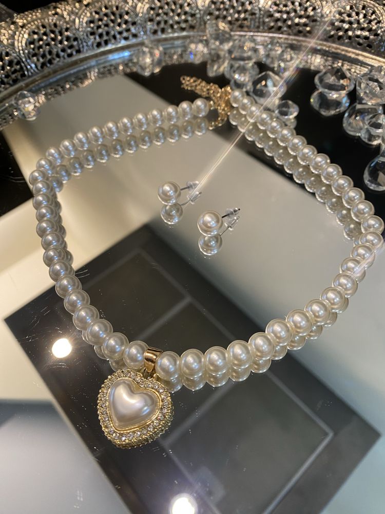 kolia i kolczyki Perły zawieszka serce kolczyki Fashion Jewelry