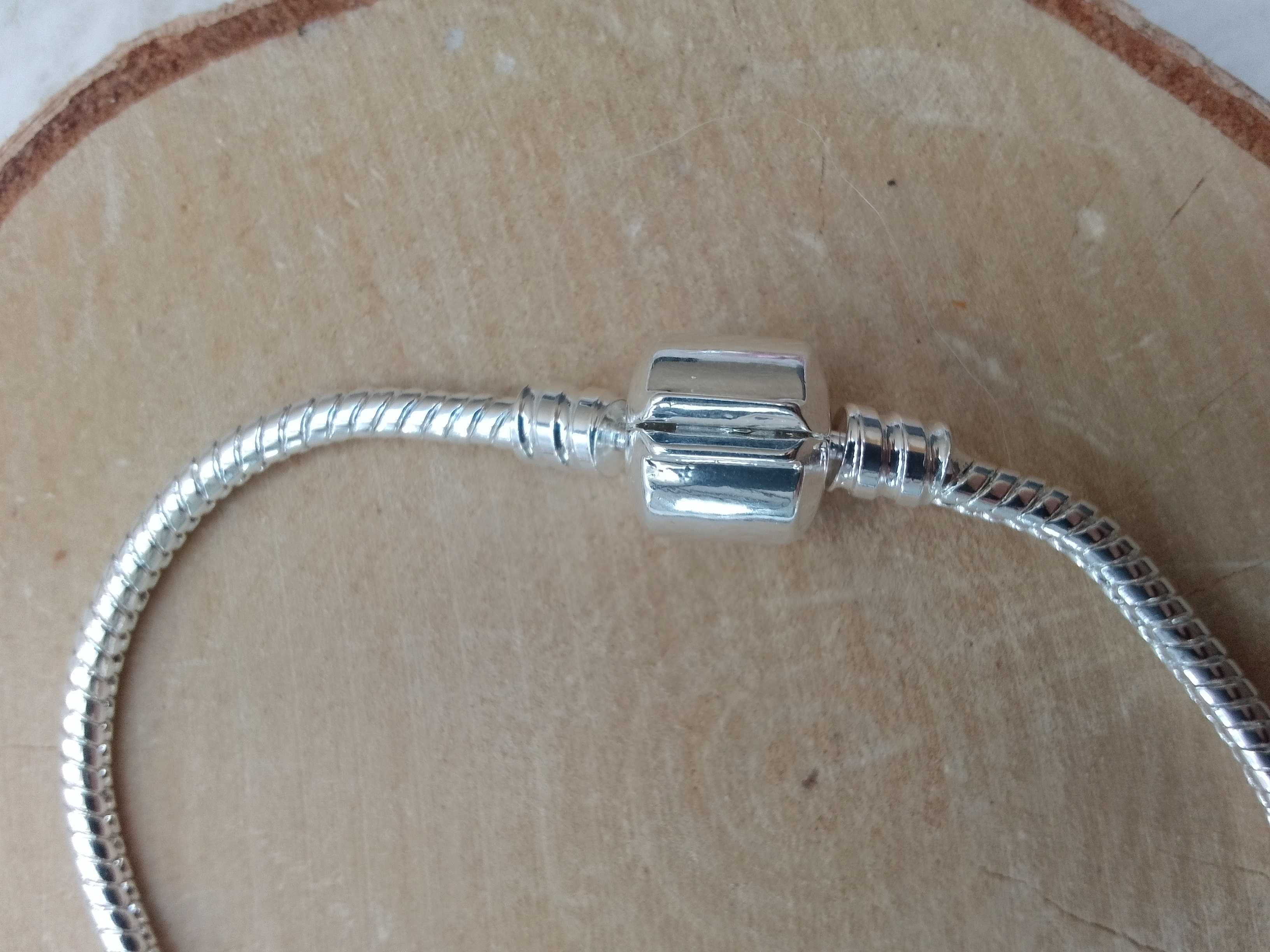 Nowa Bransoletka modułowa srebrna na beczka 19 cm typu Pandora żmijka