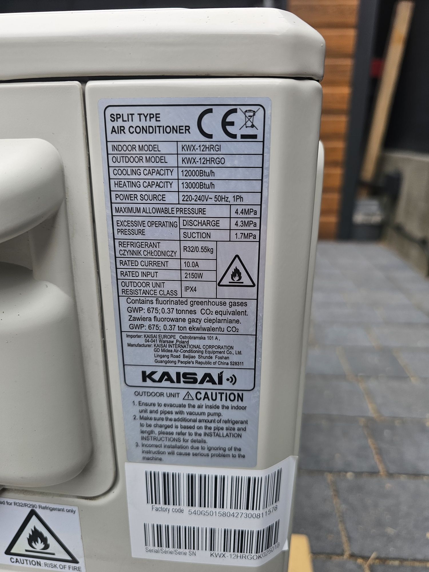 Agregat klimatyzacji  KAISAI KWX-12HRGO