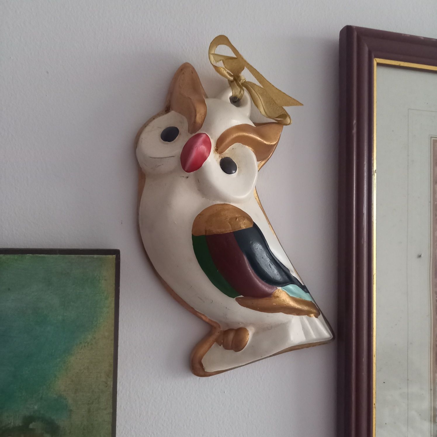 Sowa ceramiczna vintage art deco rzeźba figurka ręcznie malowana