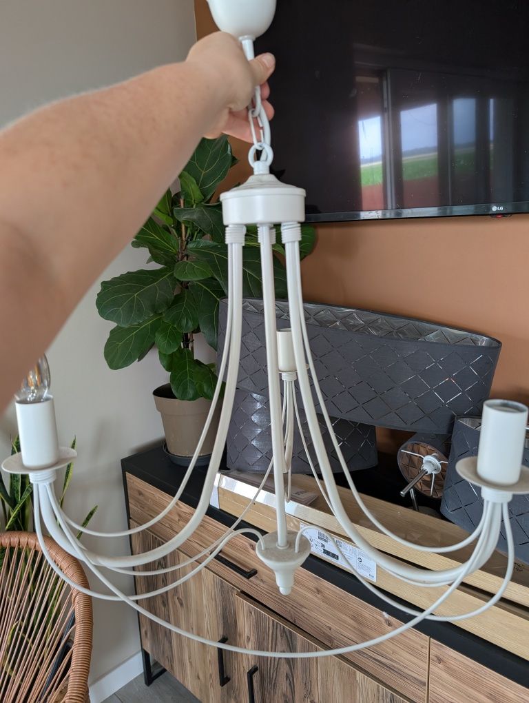 Lampa biała 3 żarówki rustykalna