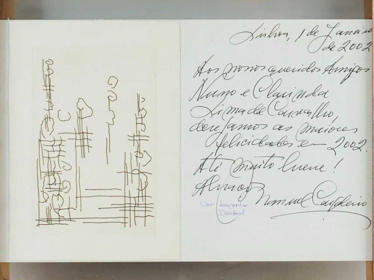 Gravura original com grande dedicatória de Manuel Cargaleiro