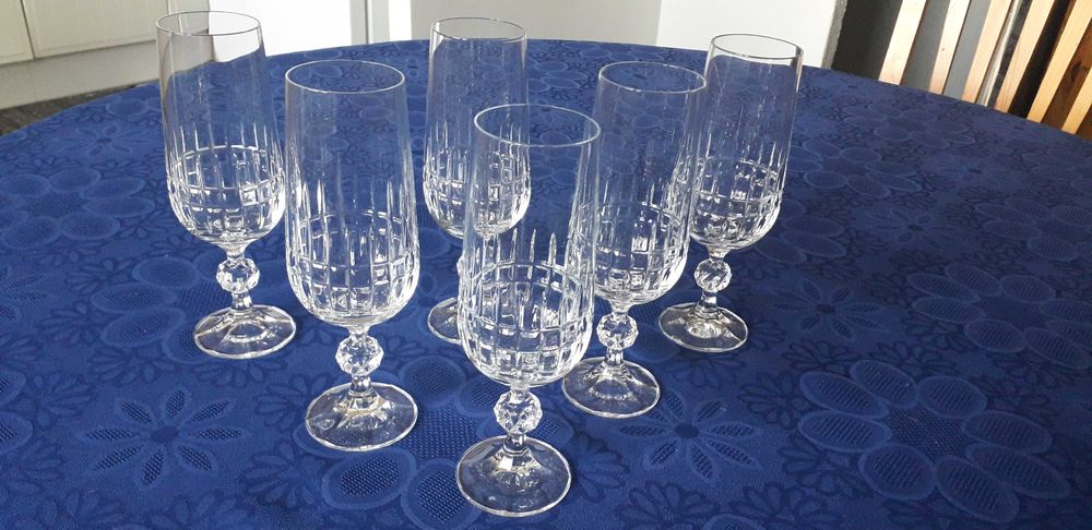 Piękne i wytworne lampki do białego wina - 7 sztuk, kryształ Bohemia