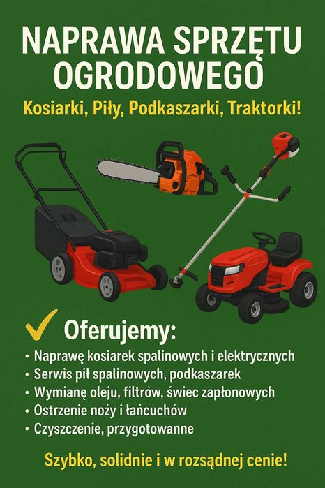Naprawa i serwis sprzętu ogrodowego – kosiarki, piły, traktorki