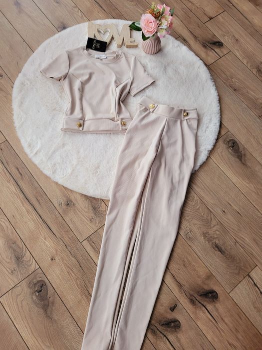 Komplet prążek beż Mtissu xs-s leginsy i  bluzka