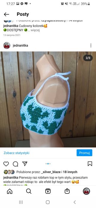 Biała bluzeczka top w kaktusy na szydełku