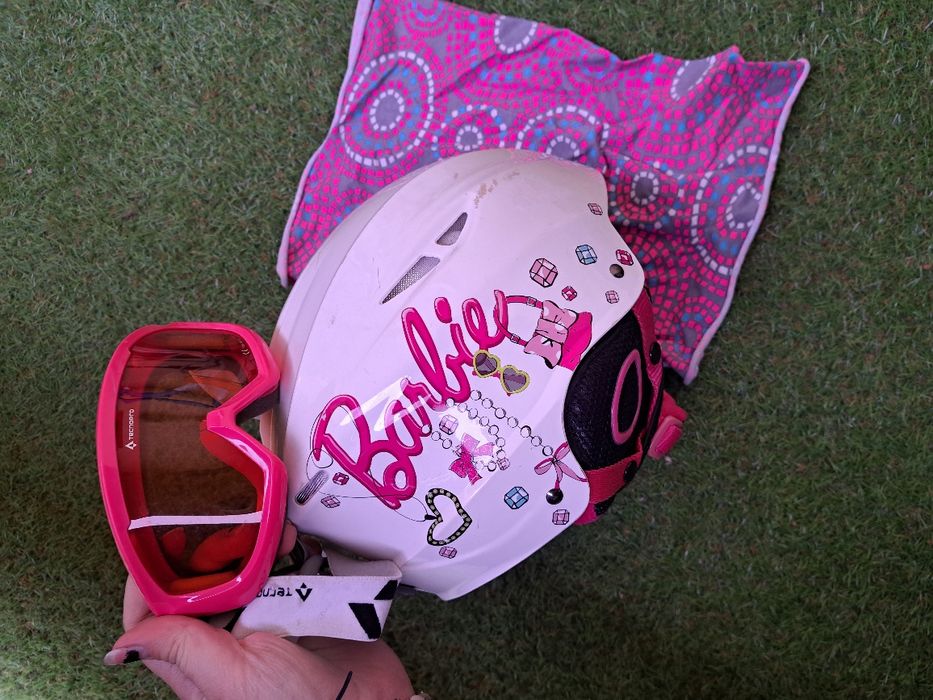 kask narciarski snowboardowy biały barbie gogle zestaw
