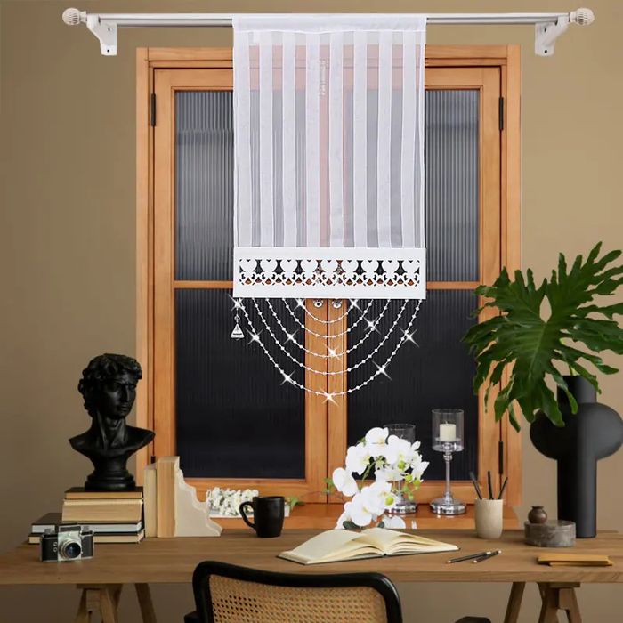 ‼️WYPRZEDAŻ ‼️Panel firanowy z białym ażurem i kryształkami