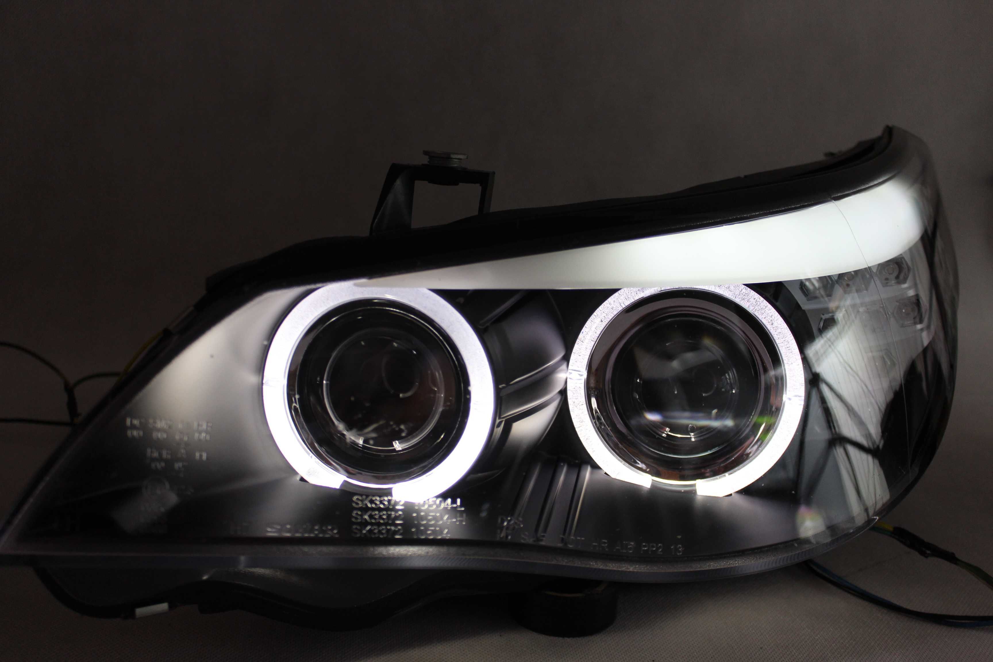 Lampy przednie przód BMW E60 E61 03-07 H7 RINGI LED NEON BLACK SMOKE