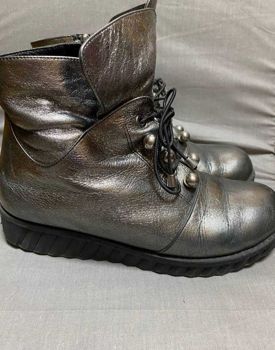 Женские кожаные ботинки ботильоны серебристые 36 р