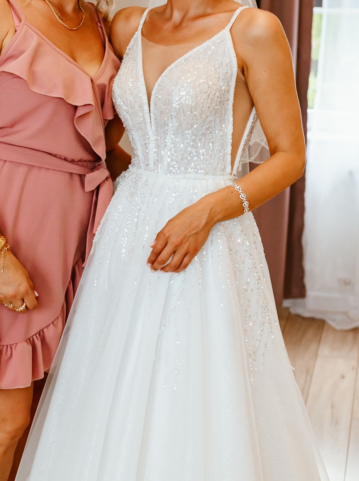 Suknia ślubna błyszcząca xxs xs Miriam na kole 160 cm niskie osoby