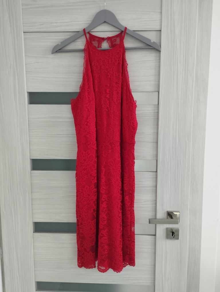 H&M sukienka koronkowa koronka czerwona wesele