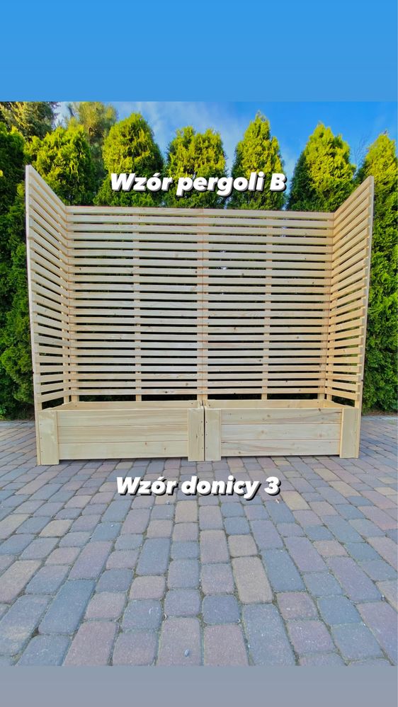 Pergola płot lamelowy ogrodzenie drewniane donica