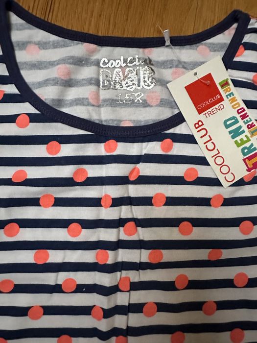 Sukienka r. 158 paski kropki pomaranczowy granat