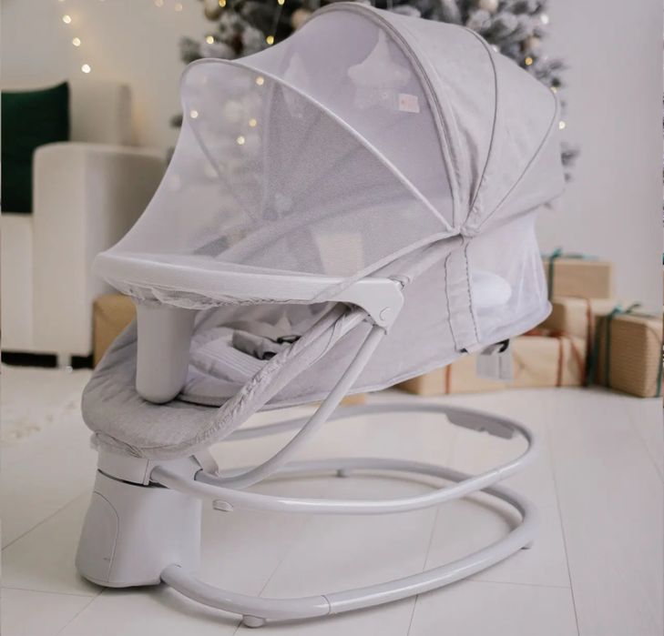 Музикальний центр шезлонг для дитини, дитяча качалка з маскітною сітко