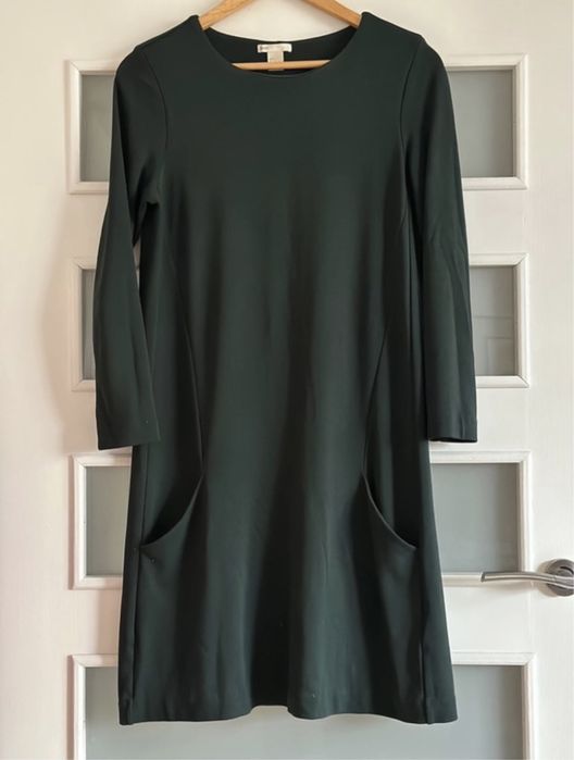 Ciemnozielona sukienka z kieszeniami H&M rozmiar S