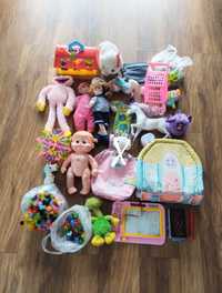 Zestaw zabawek domek dla lalek sorter konik rzepki klocki wózek lalki