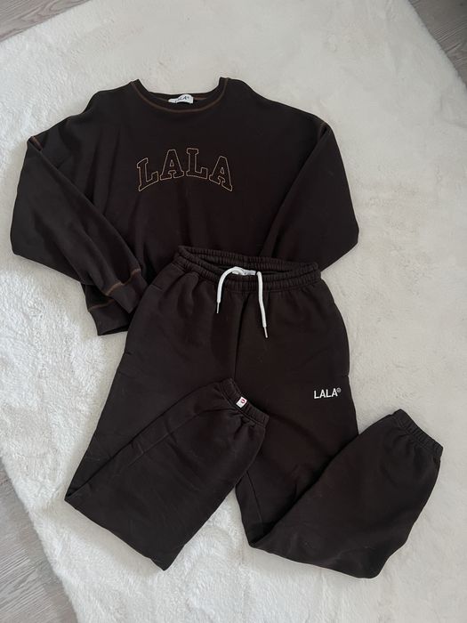 Brązowy zestaw dresowy bluza spodnie plny lala 34 XS jesienne wysoki s