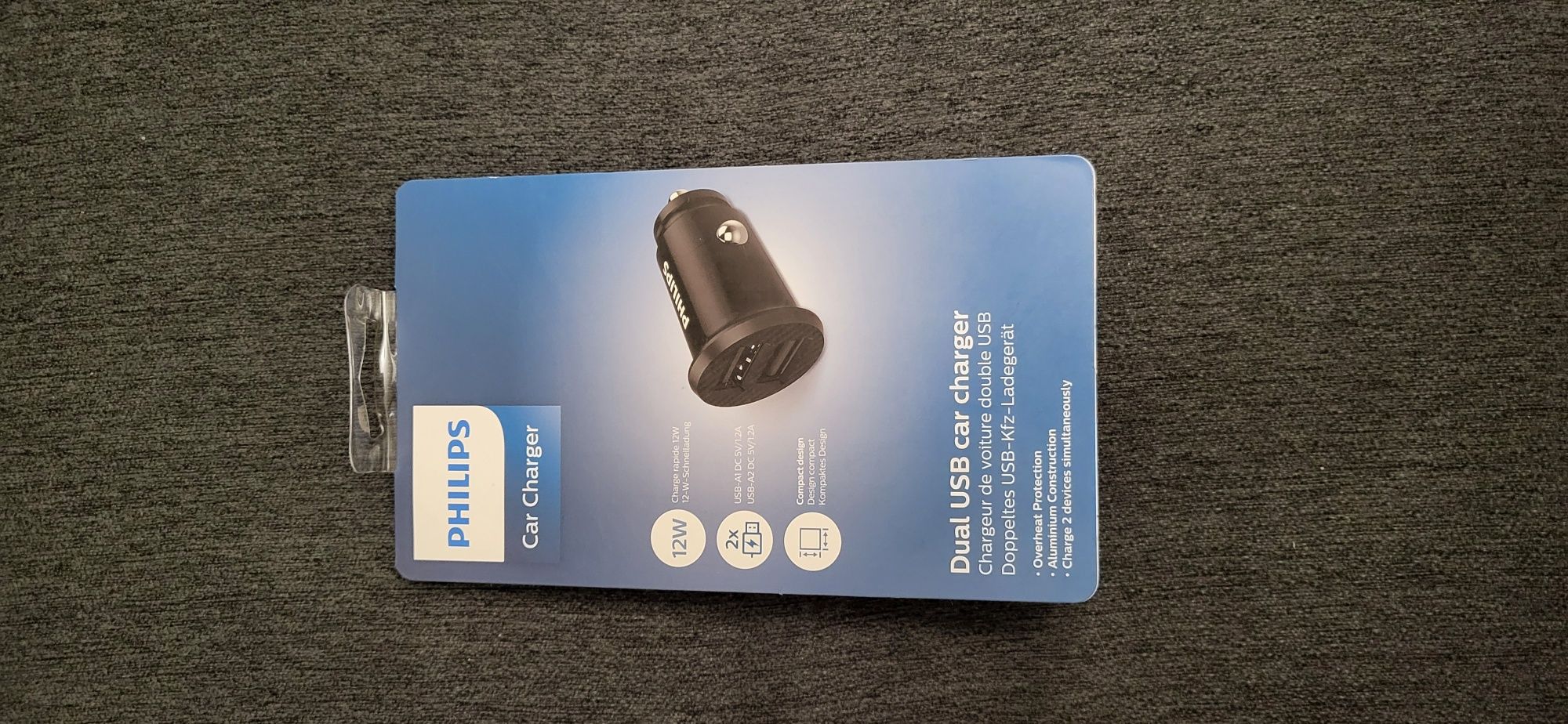 Ładowarka samochodowa podwójna USB 12W Philips