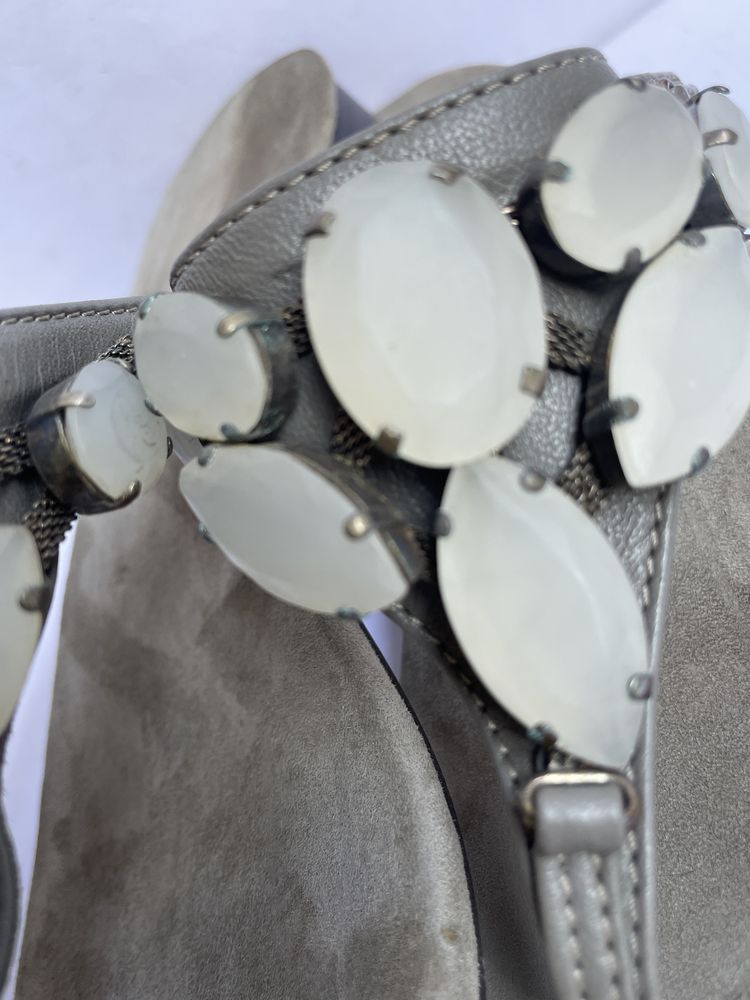 Cenedella CAPRI Italy zamszowe klapki japonki eleganckie kamienie 36