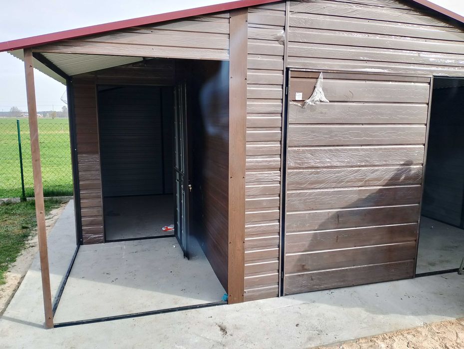 Garaż blaszak 4x5 +1,5 wiata, antracyt, grafit, drewnopodobny blaszany