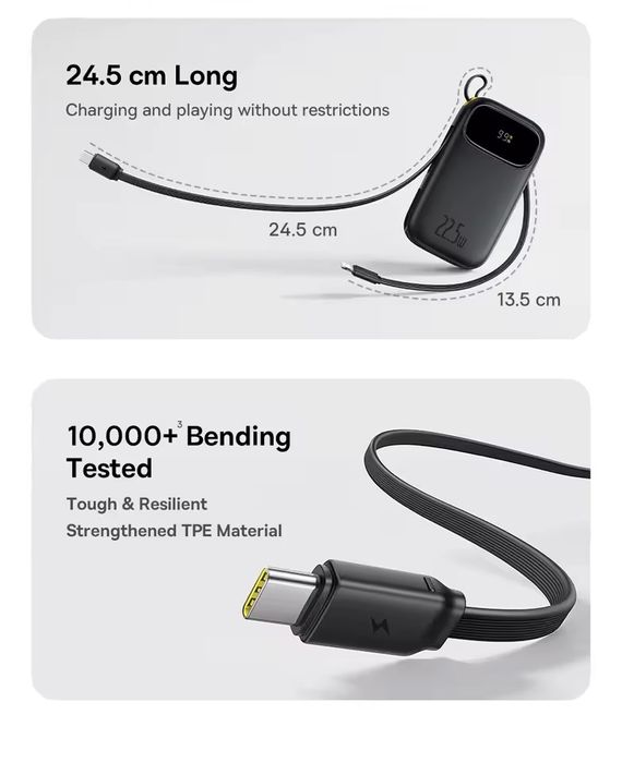 Power Bank Baseus 20000mAh 22.5W з вбудованим кабелем