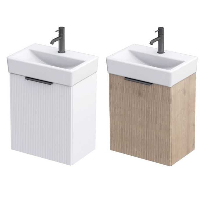 Szafka łazienkowa ORiSTO z umywalką 45 cm, ryflowana, dąb lub biała