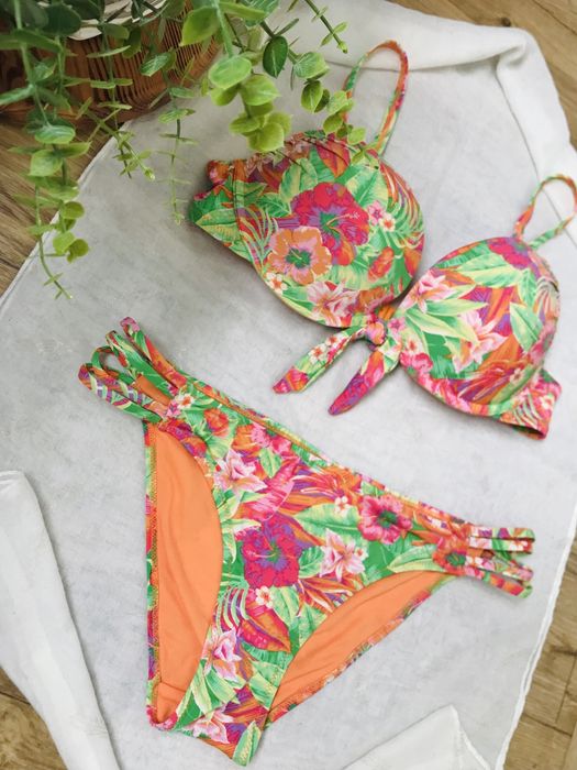 Купальник M L оранжевый в цветочный принт