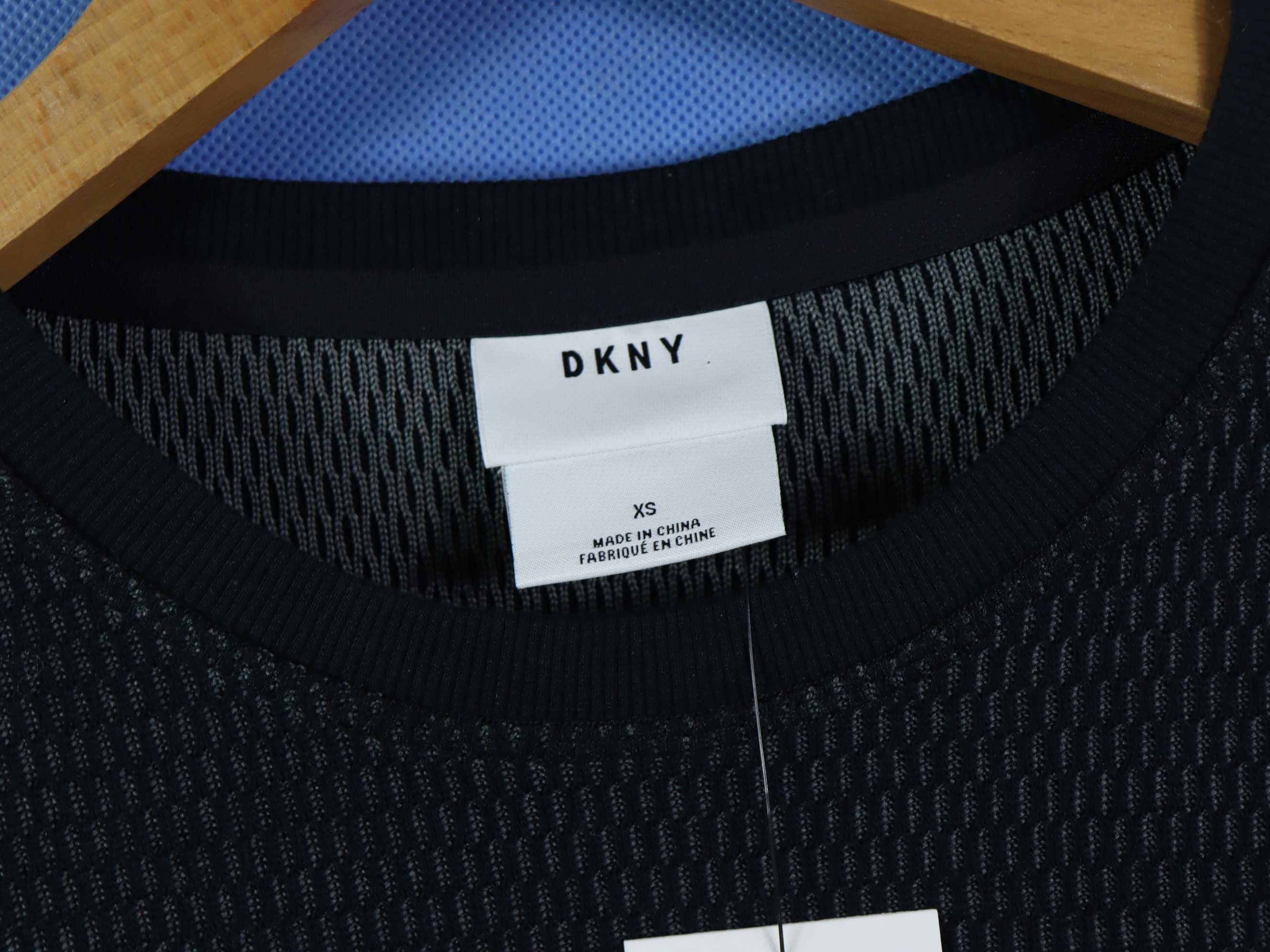 DKNY nowy męski sweter czarny szary super jakość dłuższy tył XS / S