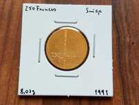 Moeda 250 Francos Suíça 1991 em ouro