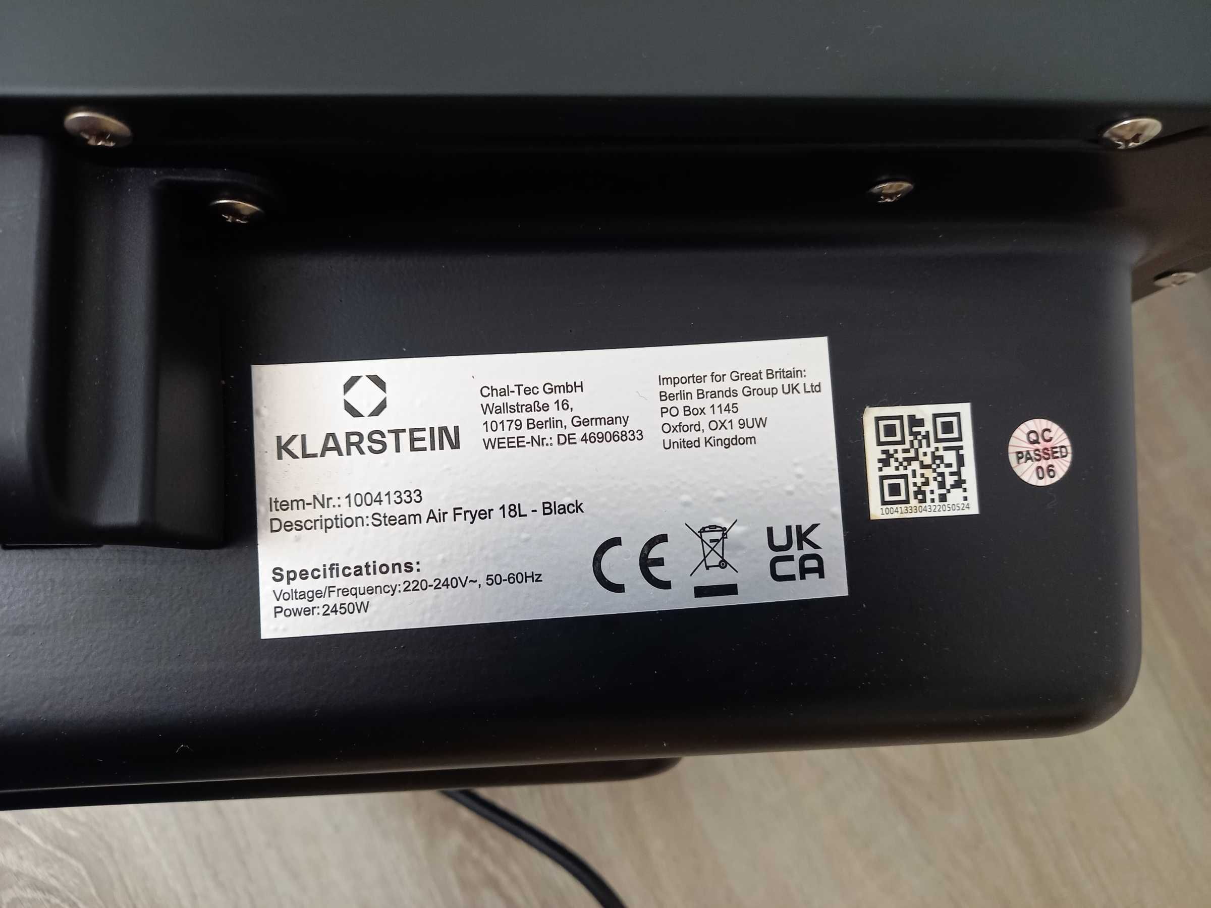 Klarstein Vita Pro Frytkownica beztłuszczowa piekarnik 18L czarny