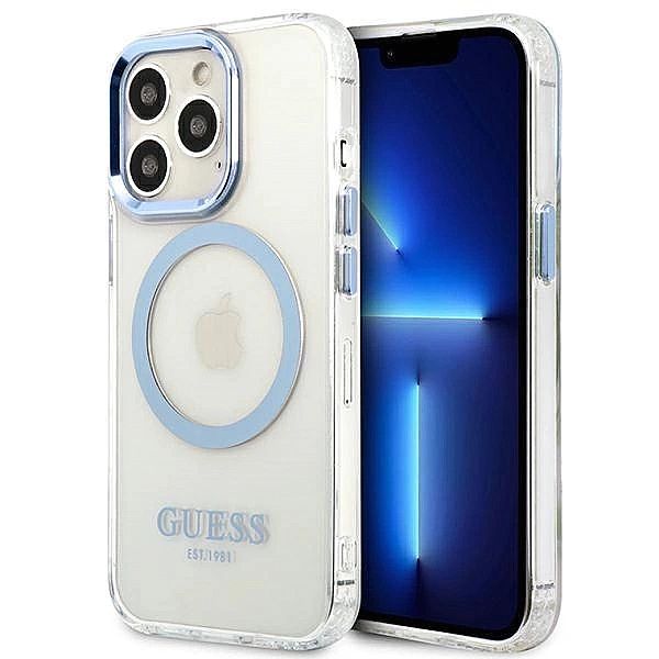 Etui Guess Metal Outline MagSafe na iPhone 13 Pro / iPhone 13 - niebie