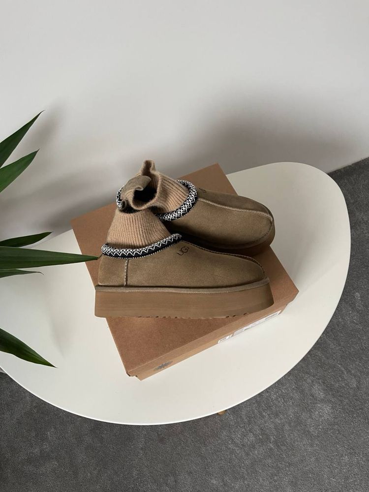 Трендові зимові угі Ugg Tasman Platform Sock Beige угі тасман