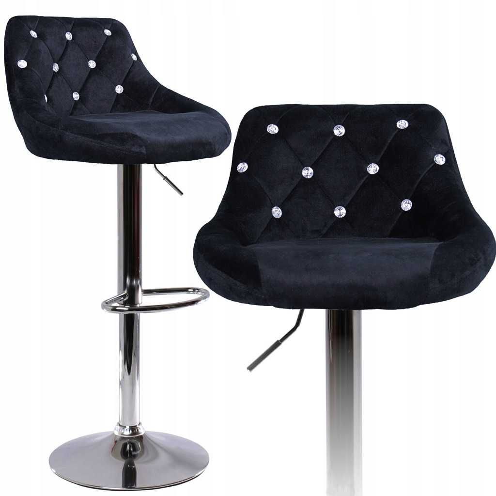 HOKER krzesło barowe pikowane welur CZARNY z kryształkami Glamour