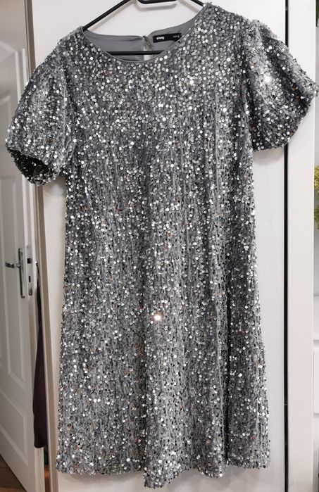 Sukienka cekinowa welurowa srebrna XL/42 Sinsay