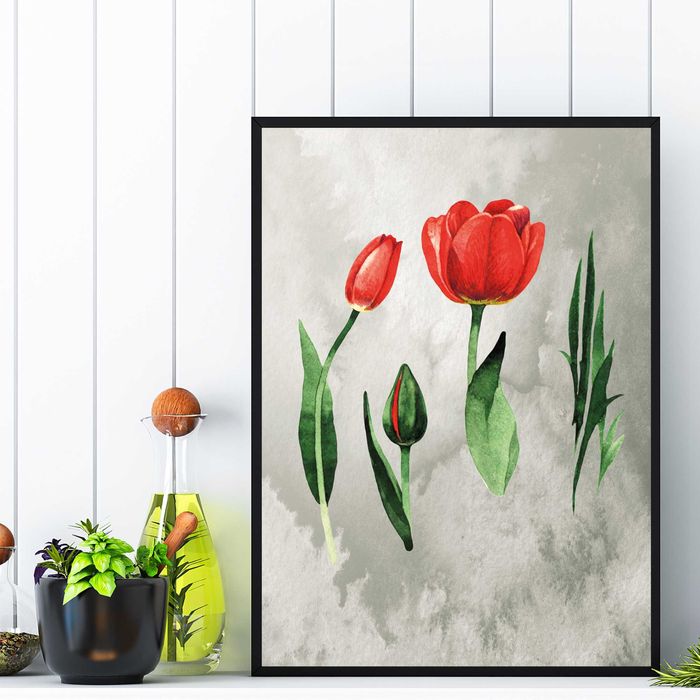 plakat tulipany czerwone, plakat tulipany czerwone do salonu na ścianę