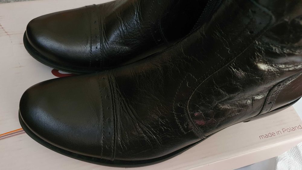 Botki sztyblety kowbojki damskie LEMAR skóra 100% ocieplane rozmiar 38