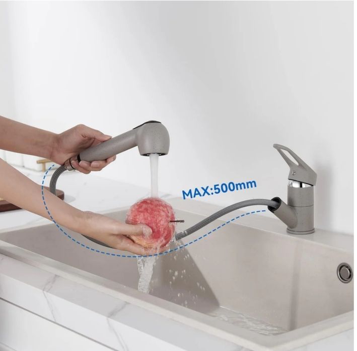 Wysuwany kran kuchenny, Auralum Bateria z wylewką granitowo-szary