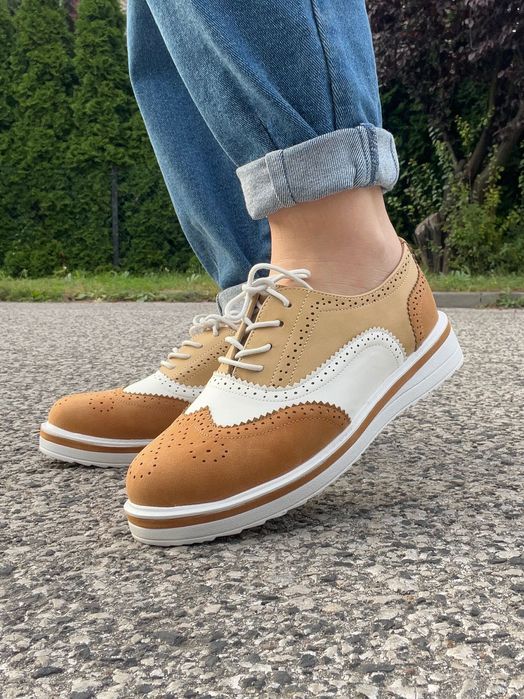 36 Sklep NOWE Półbuty damskie wiązane brogue buty damskie camel GQ72e