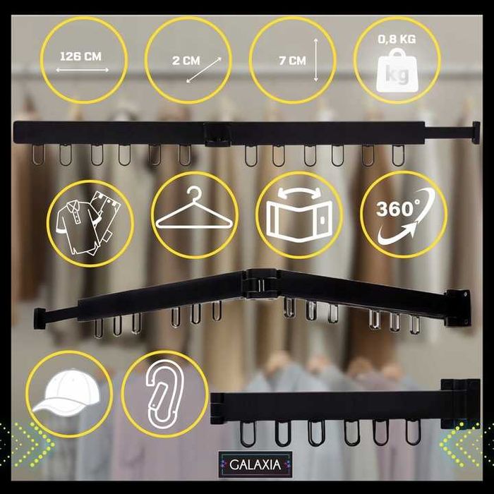 SUSZARKA NA PRANIE Wieszak Ubrania Składany Do Prania Ścianę Rozsuwana