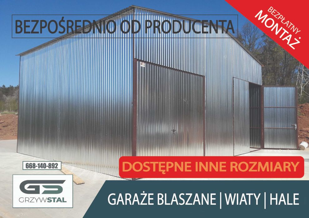 Duży Garaż Blaszany Niskie Ceny|Magazyn|Hala|Wiata GRAFIT  - GRZYWSTAL