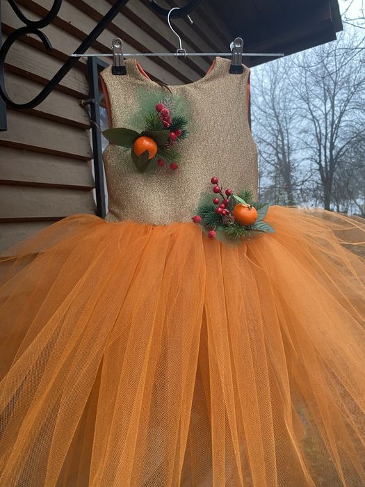 Сукня костюм мандаринка яскрава новорічна апельсин помаранчева коротка