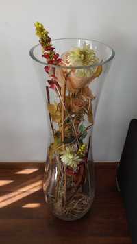 Duży ozdoby wazon szklany z kompozycją kwiatową 100cm x 28,5cm.