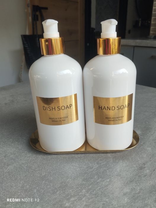 NOWE butelki na płyn mydło dozowniki taca zestaw butelek przyzlewowych